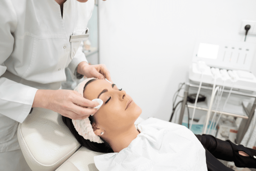 woman being prepped for a medical spa treatment